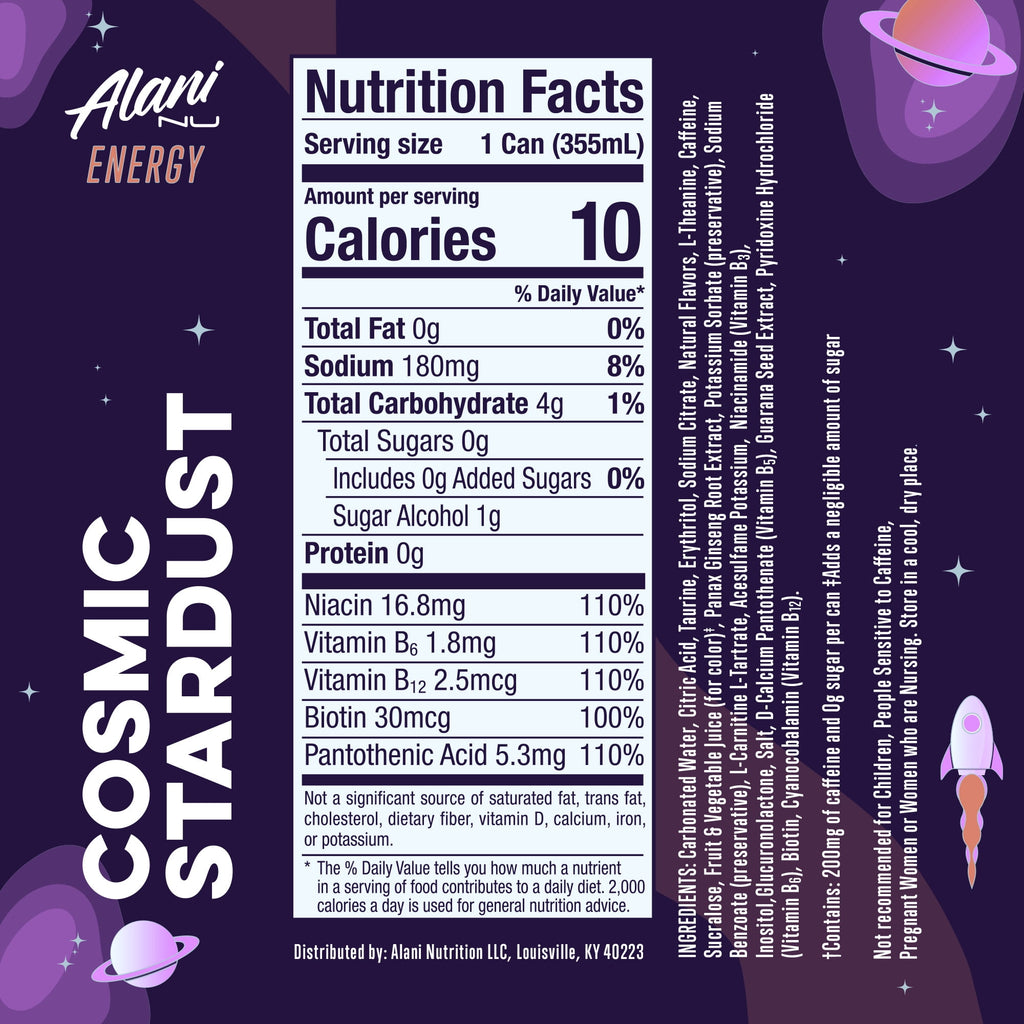 Sugar Free Energy Drink, Cosmic Stardust, 12 fl oz, 12 Pack, Cans, 200mg Caffeine