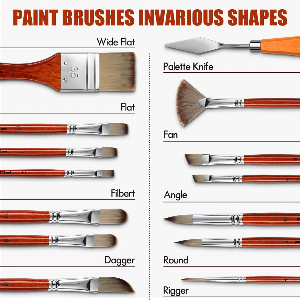14pcs Acrylic Paint Brushes, Professional Synthetic Bristles Paint Brush Set with Extra Palette Knife - Flat, Filbert... - Image 6