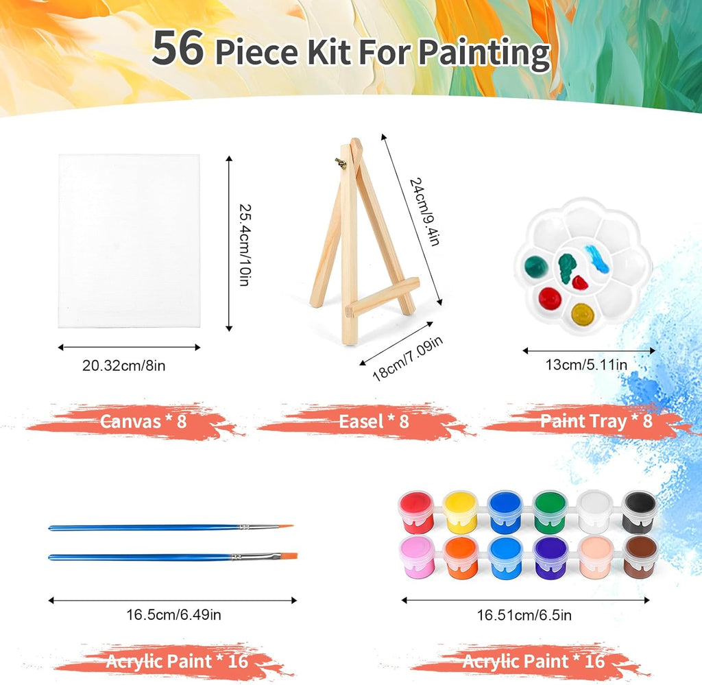 8 Pack 8 * 10In Canvas Boards for Painting, Art Canvas for Drawing with 16 Brushes & 8 Paint Trays & 16 Acrylic Paint... - Image 2