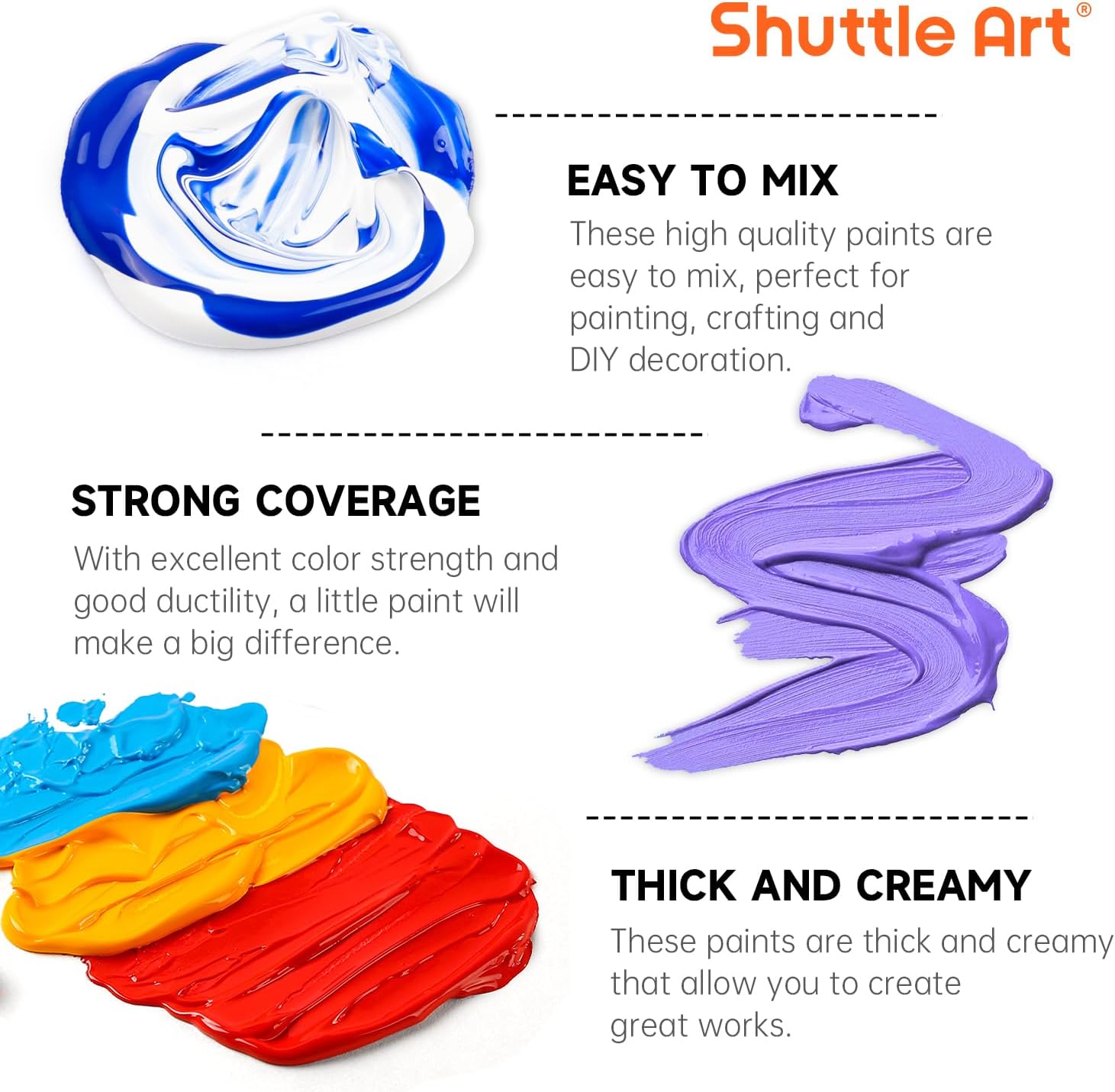 Shuttle Art Acrylic Paint, 36 Colors Acrylic Paint Set with Brushes & Palette, 2oz/60ml Bottles, Rich Pigments Non-to... - Image 6