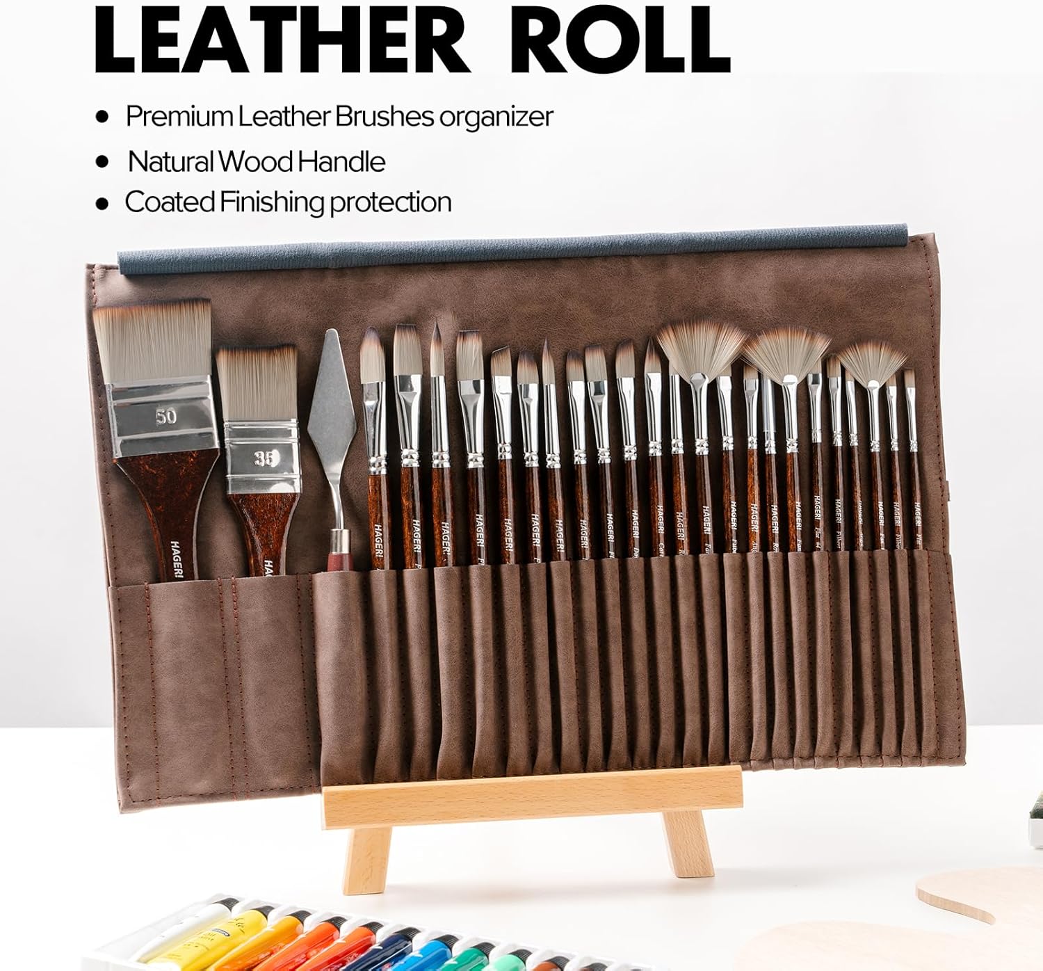 25 Pieces Paint Brushes, Expert Synthetic Nylon Bristles Paint Brush Kit with Palette Knife & Suede Leather Roll, Pai... - Image 5