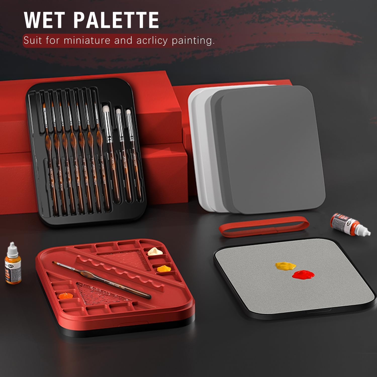 Wet Pallet for Painting Miniatures - Golden Maple 2 in 1 Dry and Wet Palette with Lid, Including 11 Miniature Paint B... - Image 6