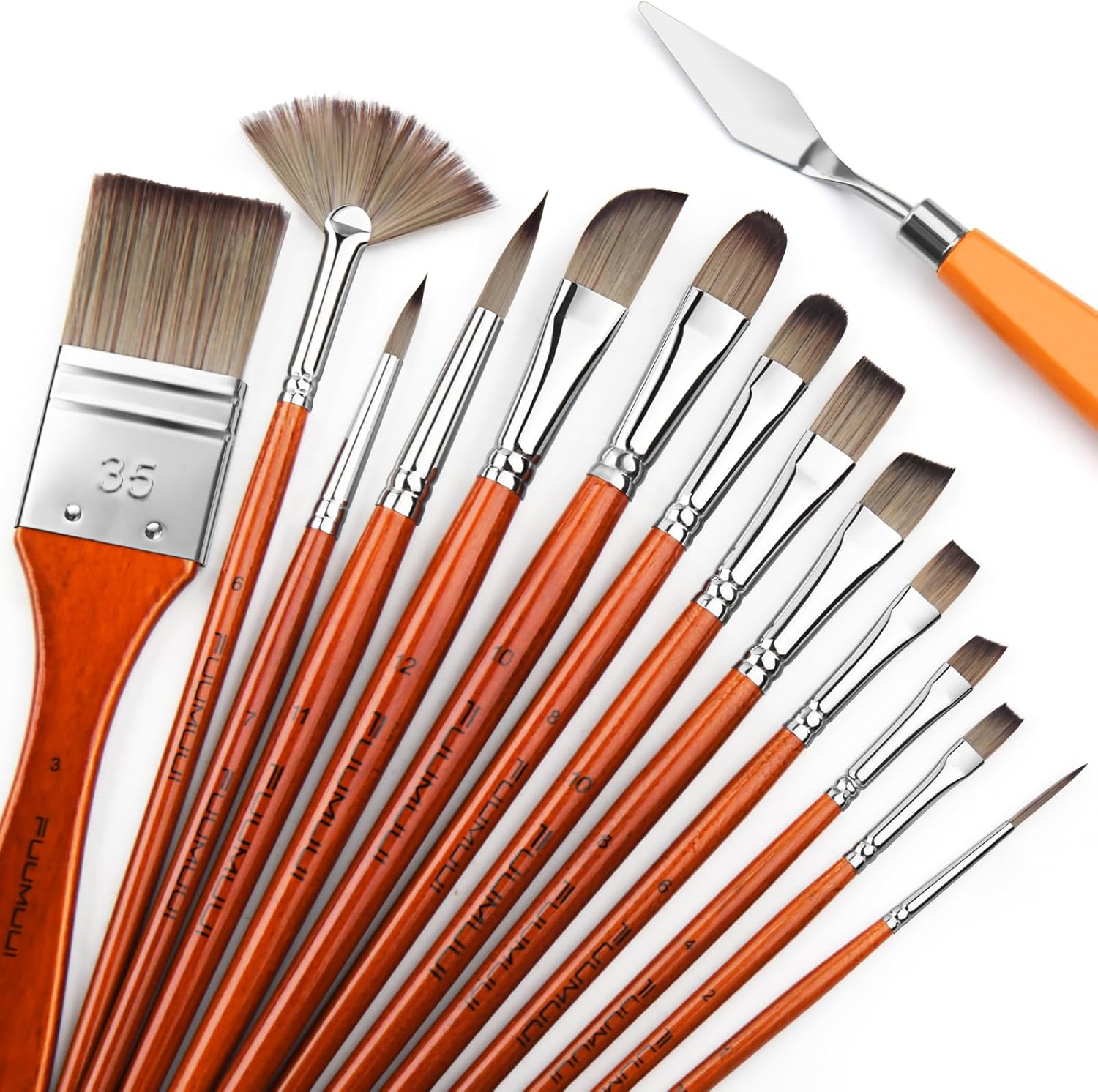 14pcs Acrylic Paint Brushes, Professional Synthetic Bristles Paint Brush Set with Extra Palette Knife - Flat, Filbert... - Image 2