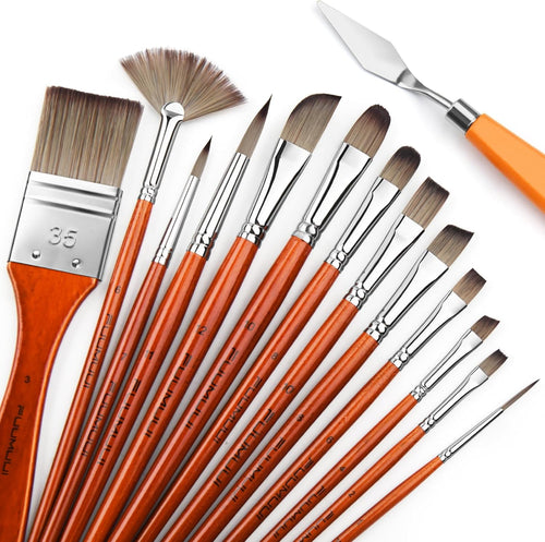 14pcs Acrylic Paint Brushes, Professional Synthetic Bristles Paint Brush Set with Extra Palette Knife - Flat, Filbert... - Image 2