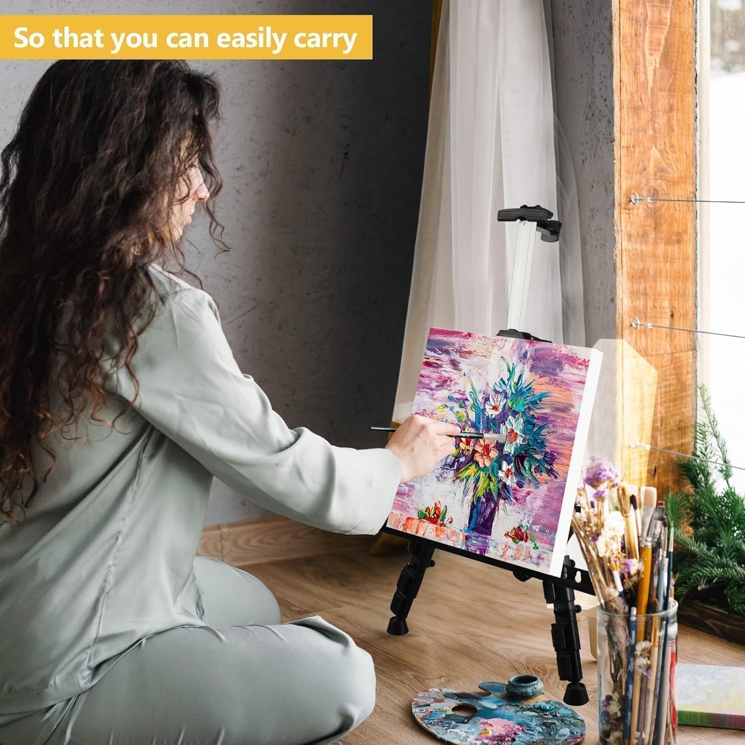 Art Easel Stand for Painting and Sign - RRFTOK Aluminum 66 Inch Metal Tripod Adjustable Portable Easels for Display -... - Image 3