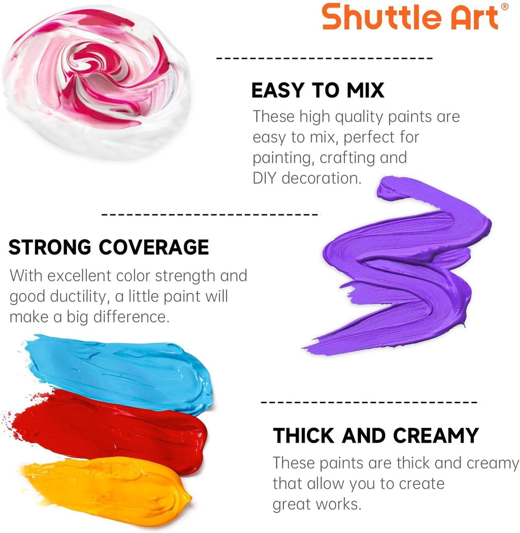 Shuttle Art 18 Colors Acrylic Paint Bottle Set (250ml/8.45oz), Rich Pigmented Bulk Painting Supplies for Artists, Beg... - Image 6