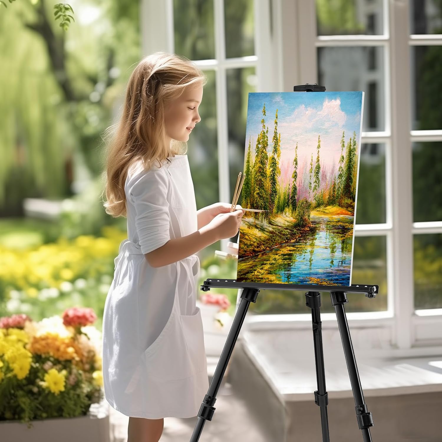Art Easel for Painting and Display – Adjustable Floor 66 Inch Folding Aluminum Easel Stand for Sign - Table Top Canva... - Image 2