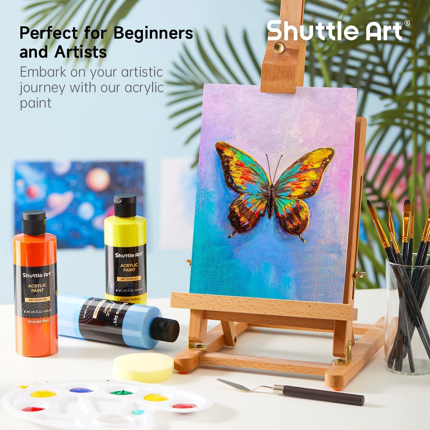 Shuttle Art 18 Colors Acrylic Paint Bottle Set (250ml/8.45oz), Rich Pigmented Bulk Painting Supplies for Artists, Beg... - Image 3