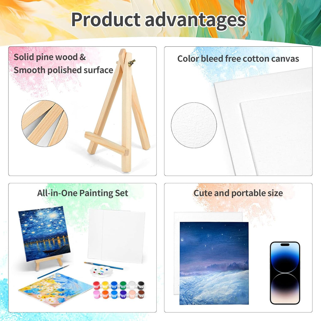 8 Pack 8 * 10In Canvas Boards for Painting, Art Canvas for Drawing with 16 Brushes & 8 Paint Trays & 16 Acrylic Paint... - Image 3