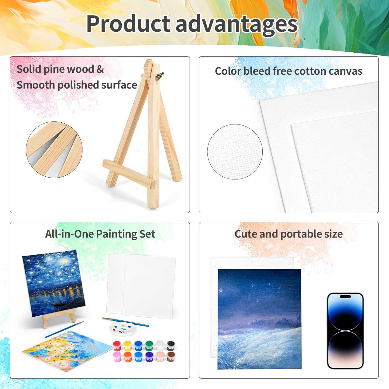 8 Pack 8 * 10In Canvas Boards for Painting, Art Canvas for Drawing with 16 Brushes & 8 Paint Trays & 16 Acrylic Paint... - Image 3