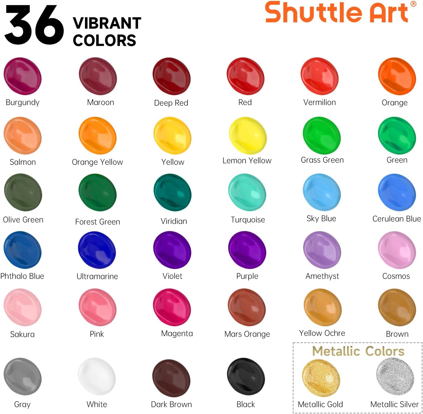 Shuttle Art Acrylic Paint, 36 Colors Acrylic Paint Set with Brushes & Palette, 2oz/60ml Bottles, Rich Pigments Non-to... - Image 4