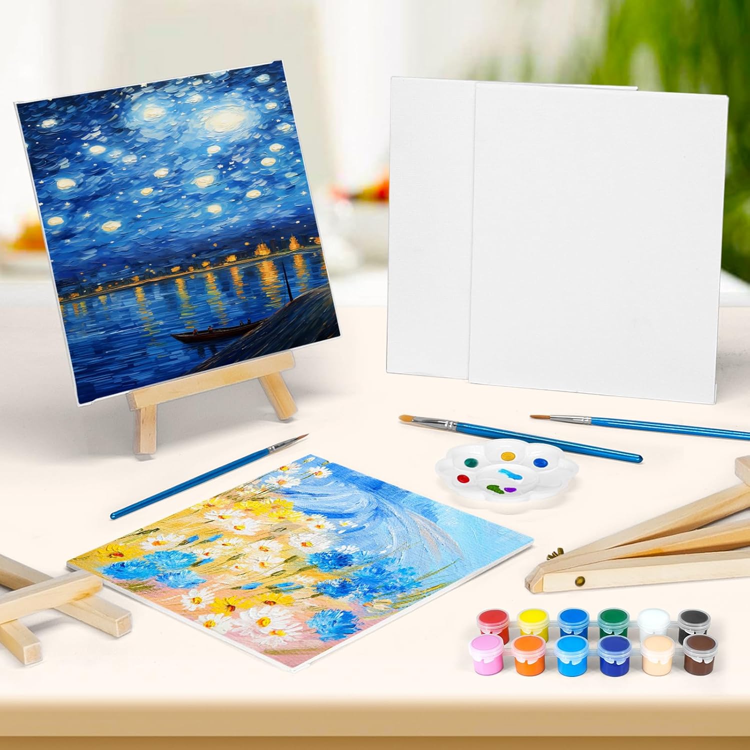 8 Pack 8 * 10In Canvas Boards for Painting, Art Canvas for Drawing with 16 Brushes & 8 Paint Trays & 16 Acrylic Paint... - Image 5