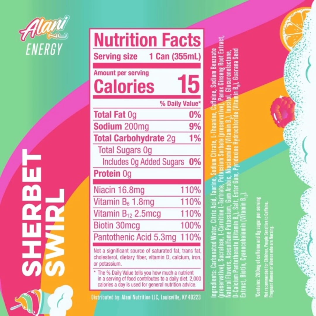 New  Energy Drink, Sherbet Swirl Flavor, 12 fl oz Cans, 6 Pack
