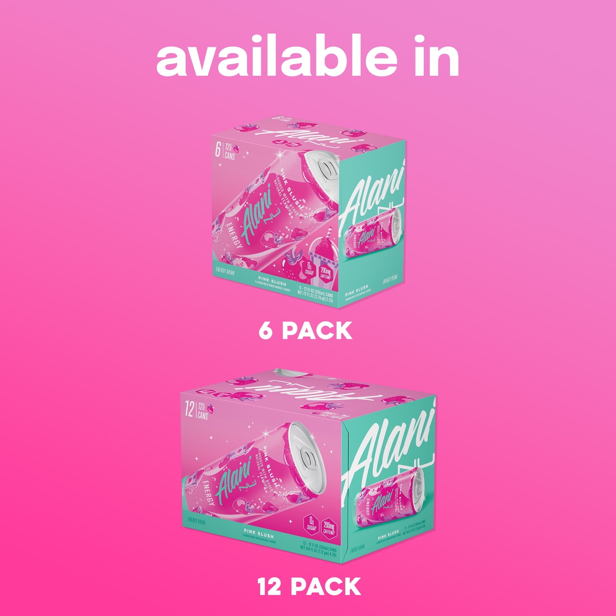 Sugar Free Energy Drink, Pink Slush, 12 fl oz, 12 Pack, Cans, 200mg Caffeine