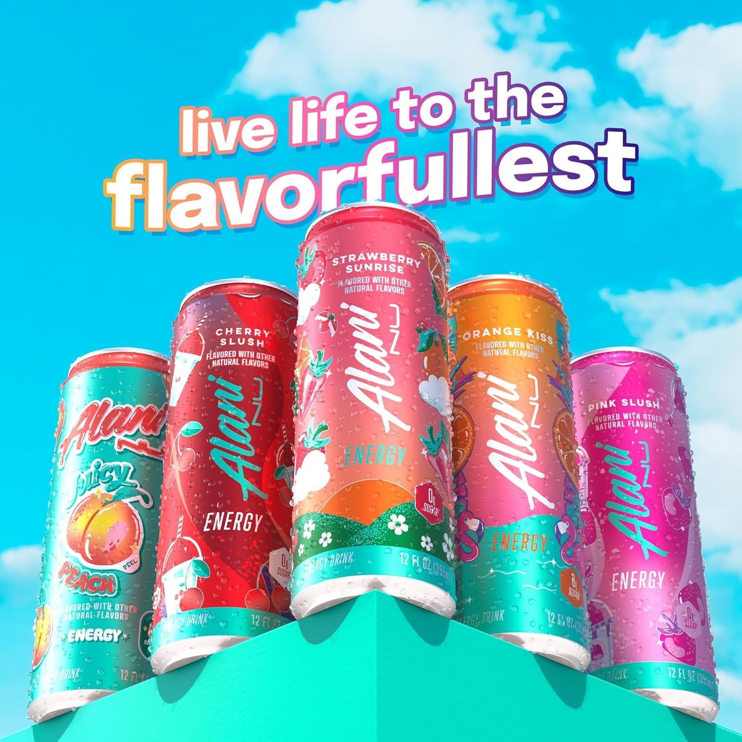 New  Energy Drinks Strawberry Sunrise Low - Calorie, Zero Suger, Energy Boost Drinks 12 oz (6 Pack)