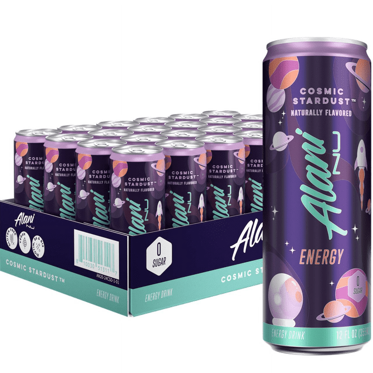 Sugar Free Energy Drink, Cosmic Stardust, 12 fl oz, 24 Pack, Cans, 200mg Caffeine