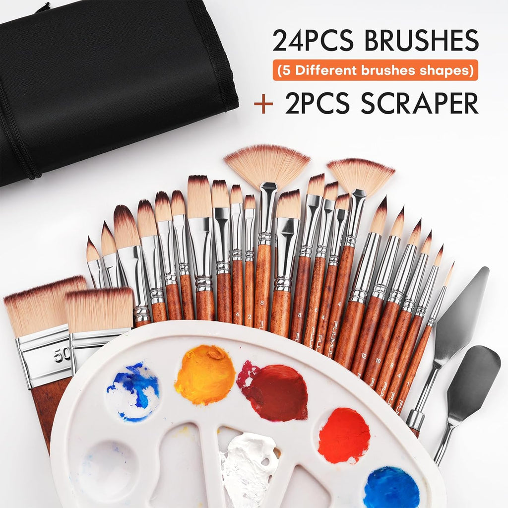26pcs Paint Brush Set, Fuumuui Professional Acrylic Paint Brushes Complete Range of Sizes with Upgraded Short Handle ... - Image 5