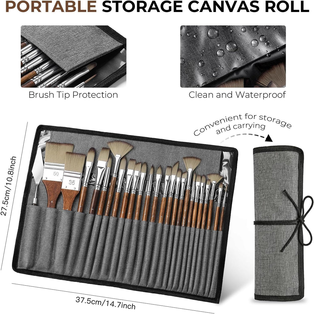 Fuumuui 25pcs Paint Brush Set, Professional 9 Shapes with Wide Flat, Filbert, Fan, Dagger, Cat Tongue, Round, Angle, ... - Image 6