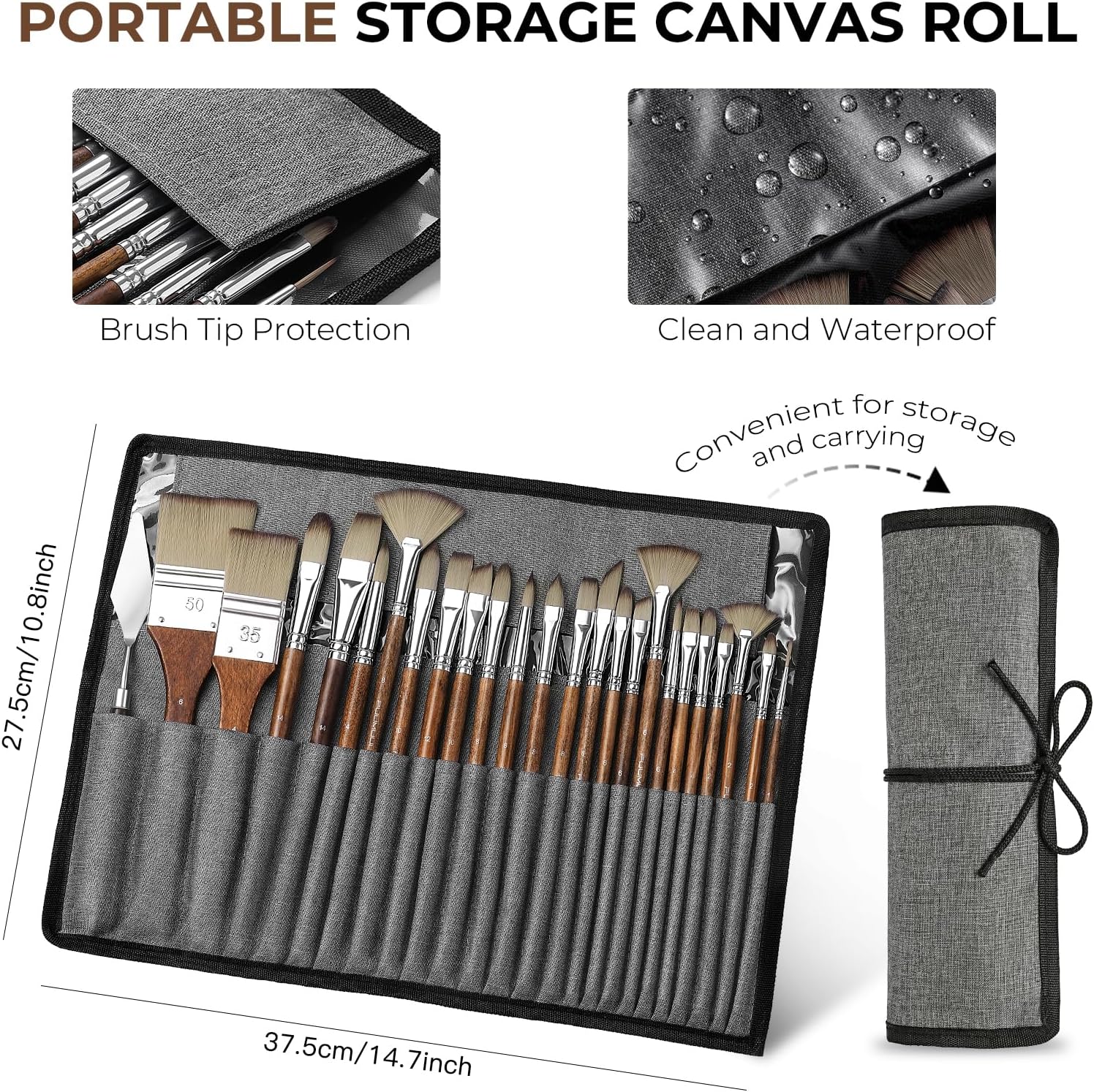 Fuumuui 25pcs Paint Brush Set, Professional 9 Shapes with Wide Flat, Filbert, Fan, Dagger, Cat Tongue, Round, Angle, ... - Image 6