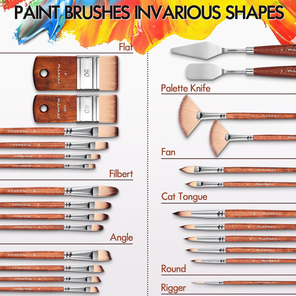 26pcs Paint Brush Set, Fuumuui Professional Acrylic Paint Brushes Complete Range of Sizes with Upgraded Short Handle ... - Image 2