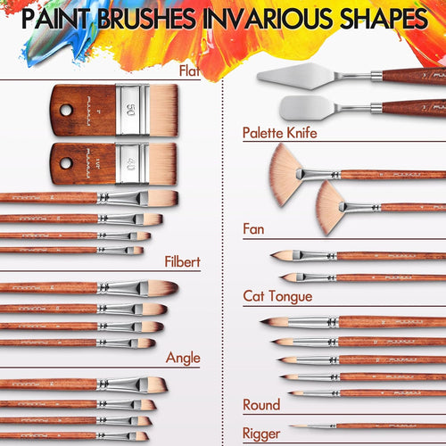 26pcs Paint Brush Set, Fuumuui Professional Acrylic Paint Brushes Complete Range of Sizes with Upgraded Short Handle ... - Image 2