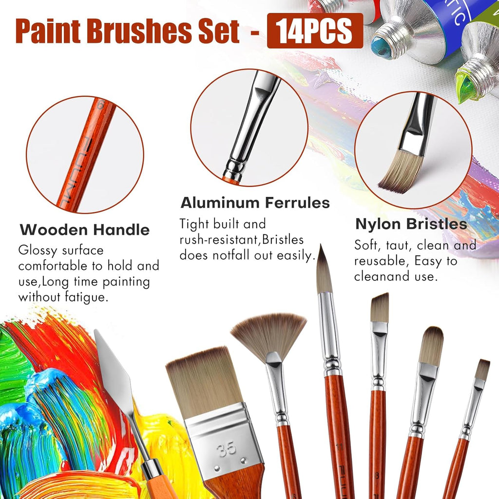 14pcs Acrylic Paint Brushes, Professional Synthetic Bristles Paint Brush Set with Extra Palette Knife - Flat, Filbert... - Image 4