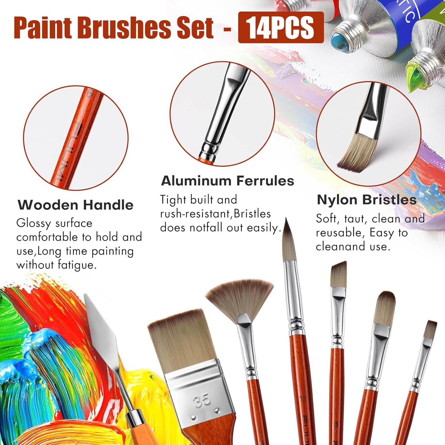 14pcs Acrylic Paint Brushes, Professional Synthetic Bristles Paint Brush Set with Extra Palette Knife - Flat, Filbert... - Image 4