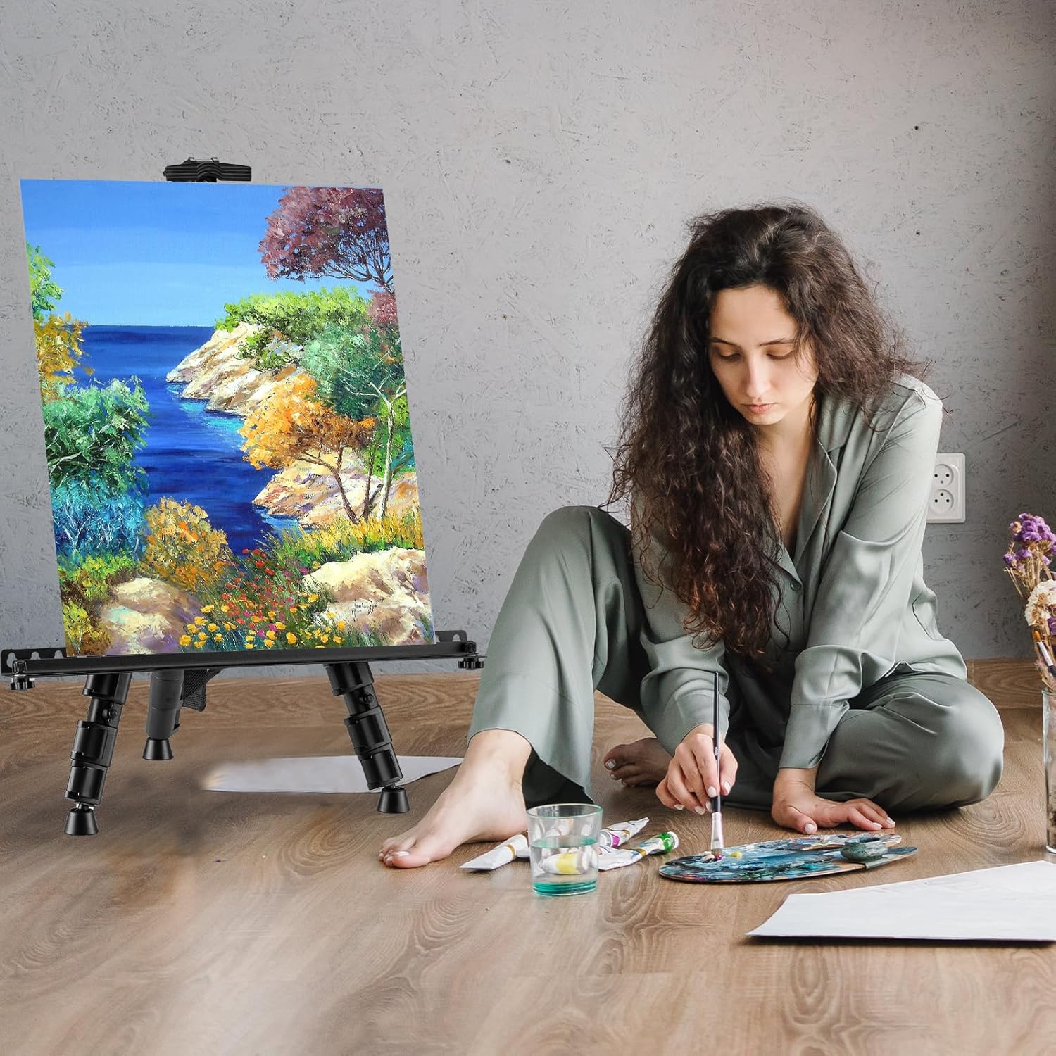 Art Easel for Painting and Display – Adjustable Floor 66 Inch Folding Aluminum Easel Stand for Sign - Table Top Canva... - Image 3