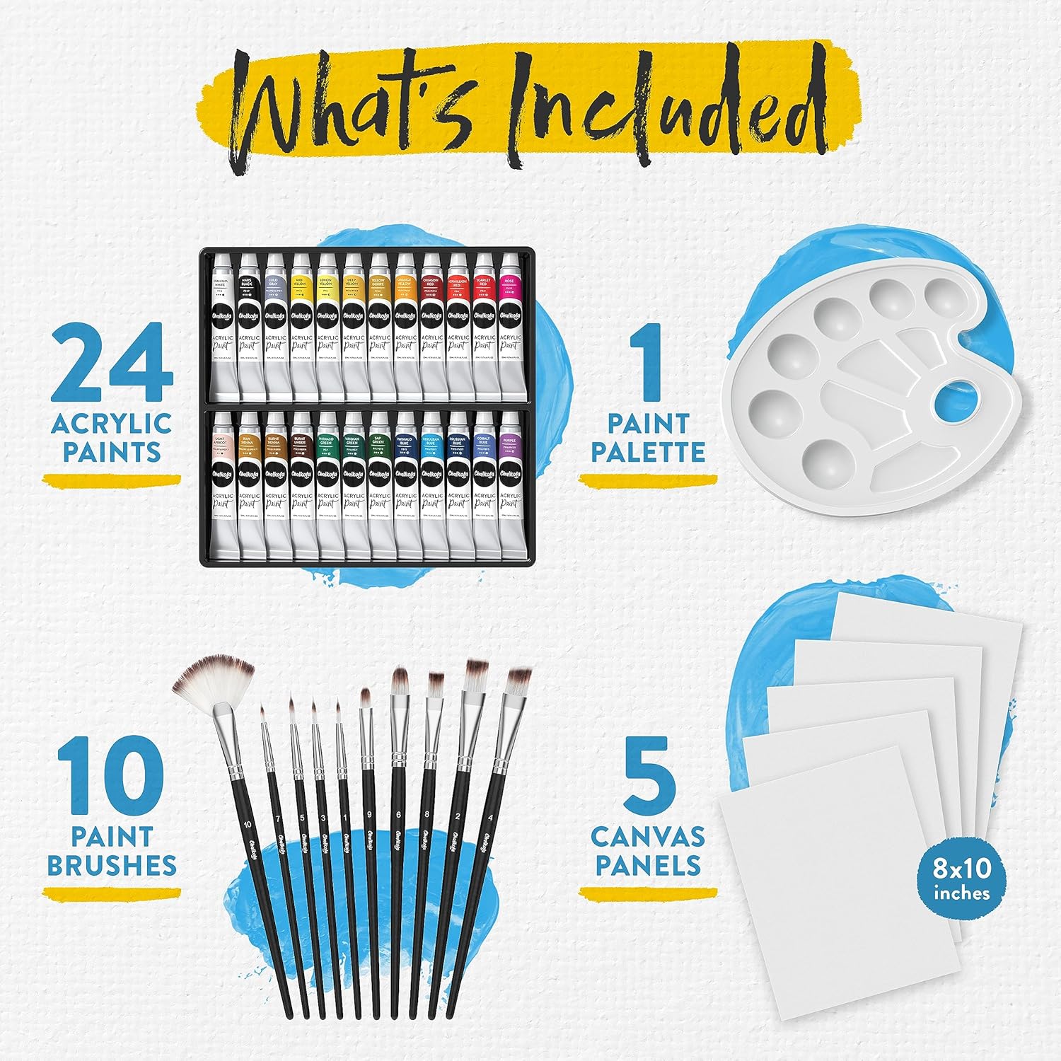 Chalkola 40 Acrylic Paint Set for Adults with 24 Acrylic Paints kit (22ml), 10 Painting Brushes, 5 Canvas for Paintin... - Image 3