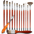 14pcs Acrylic Paint Brushes, Professional Synthetic Bristles Paint Brush Set with Extra Palette Knife - Flat, Filbert...