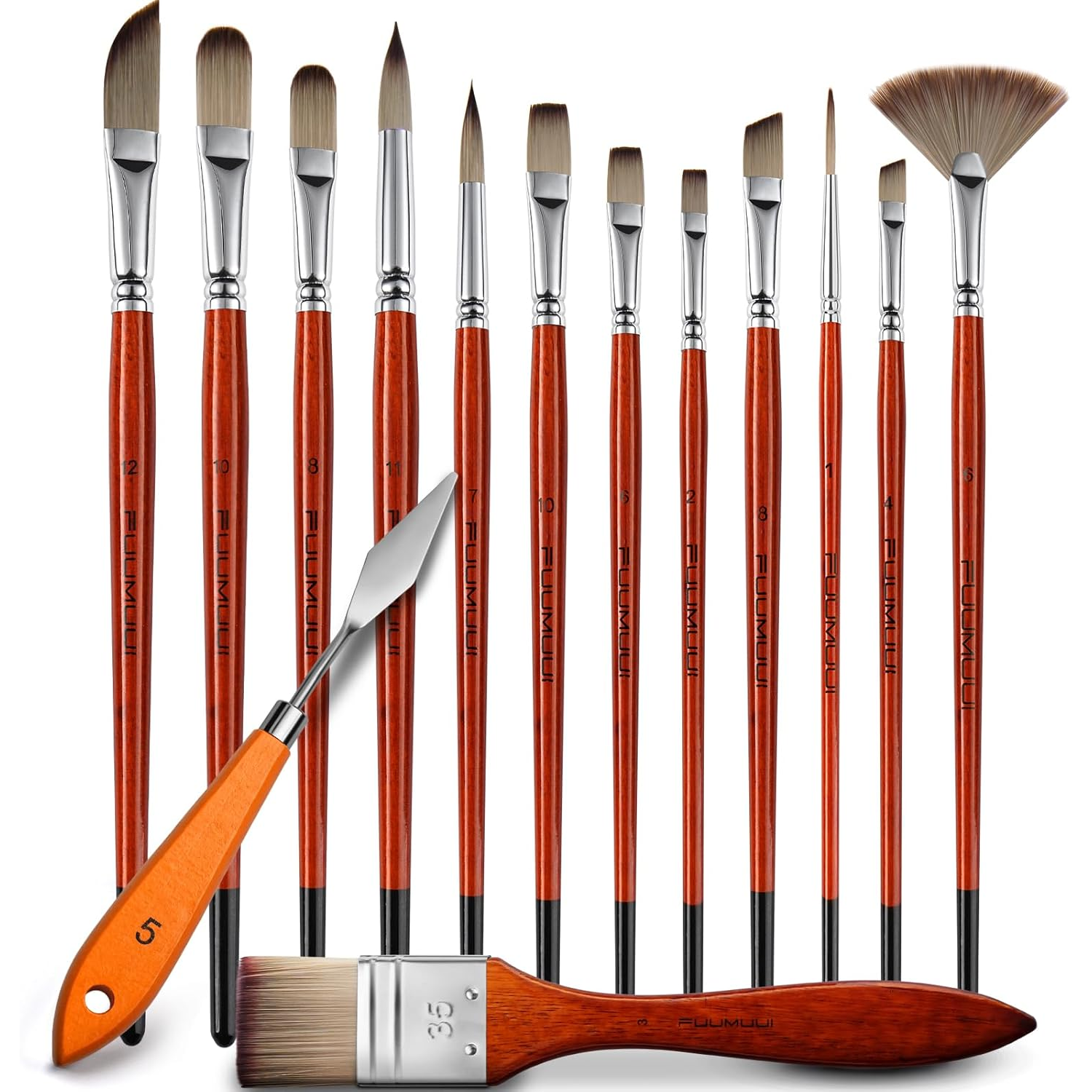 14pcs Acrylic Paint Brushes, Professional Synthetic Bristles Paint Brush Set with Extra Palette Knife - Flat, Filbert...