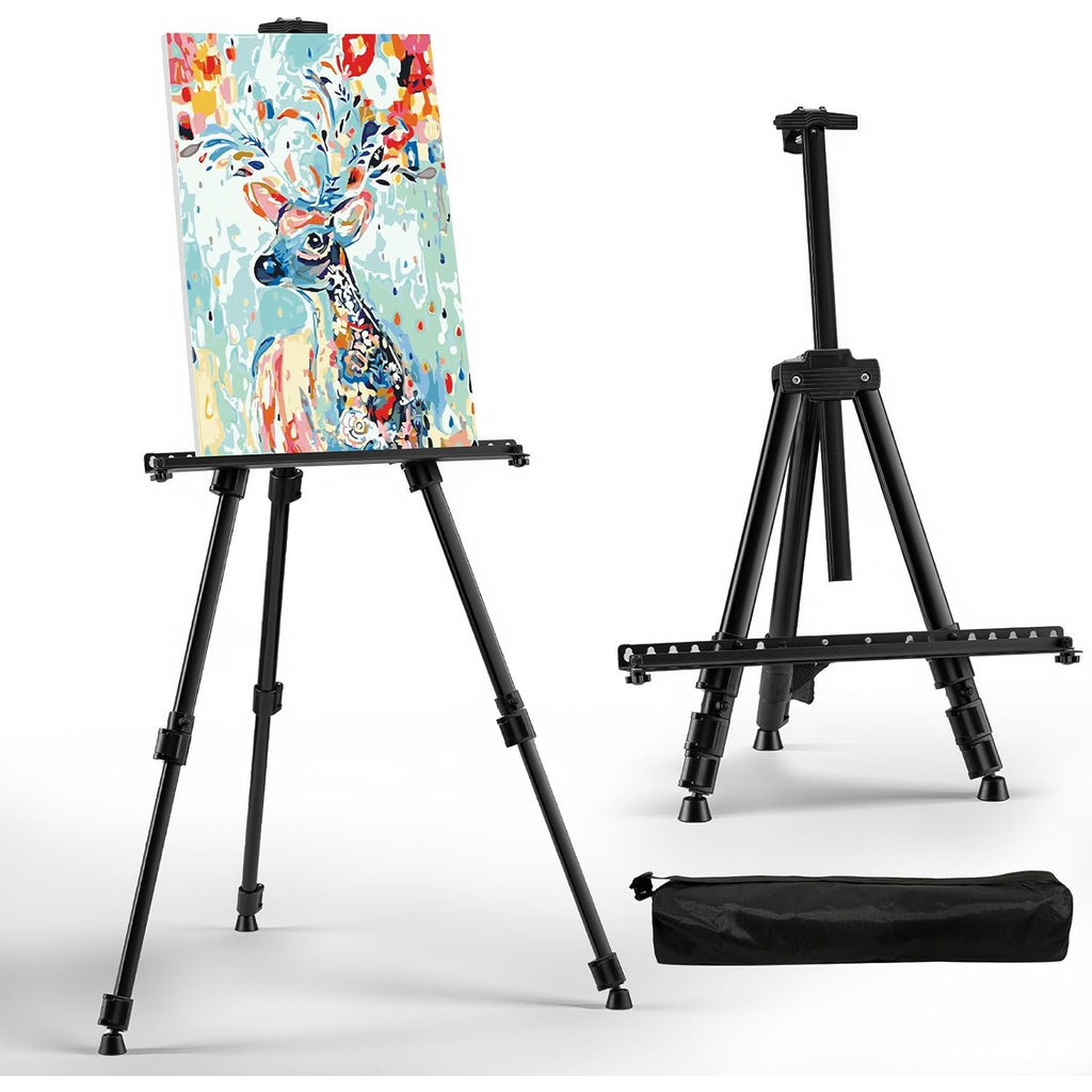 Art Easel for Painting and Display – Adjustable Floor 66 Inch Folding Aluminum Easel Stand for Sign - Table Top Canva...