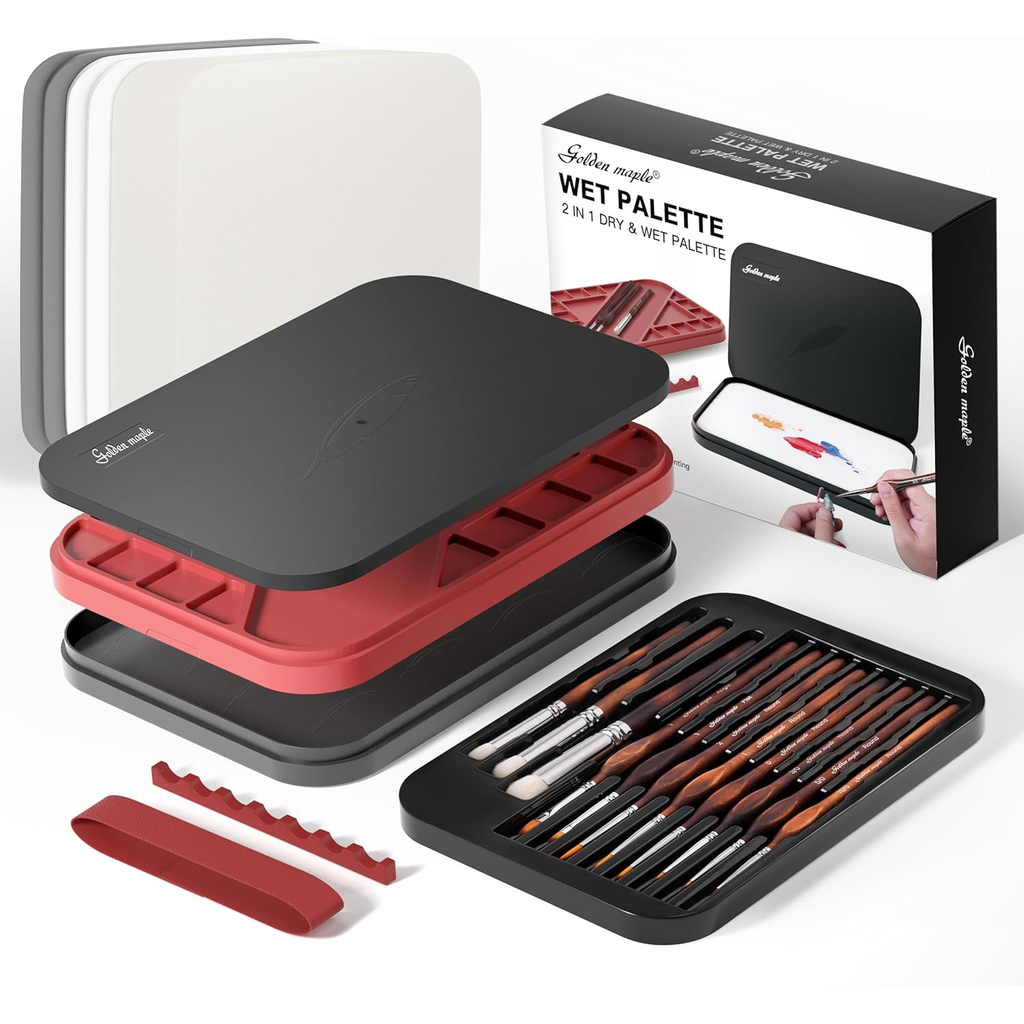 Wet Pallet for Painting Miniatures - Golden Maple 2 in 1 Dry and Wet Palette with Lid, Including 11 Miniature Paint B...