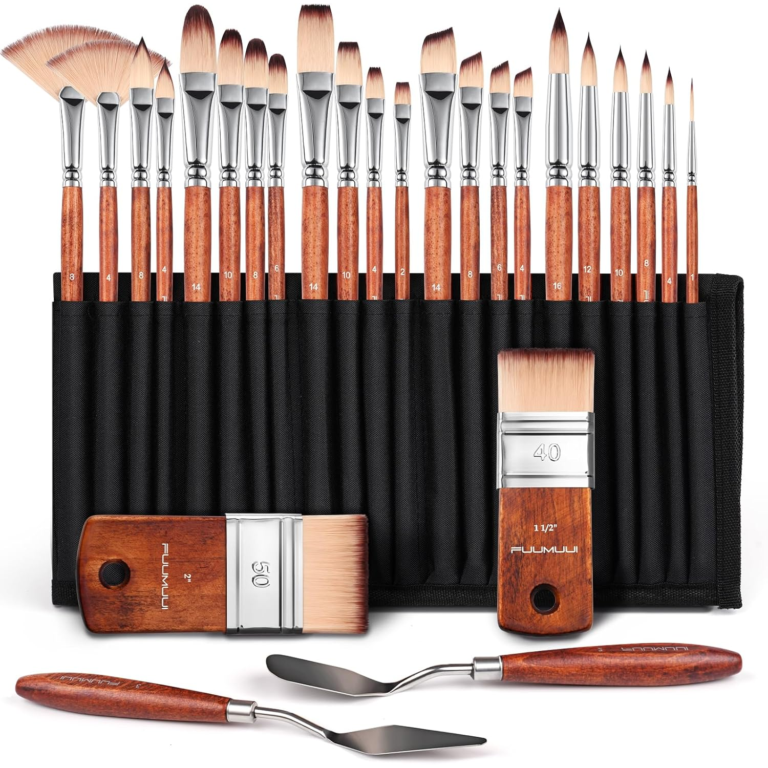 26pcs Paint Brush Set, Fuumuui Professional Acrylic Paint Brushes Complete Range of Sizes with Upgraded Short Handle ...